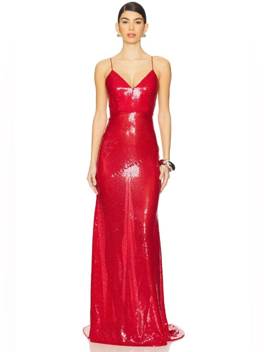 ALEX PERRY Scarlet Red Sequin Mermaid Maxi Gown with Train AU6/US2 NWOT